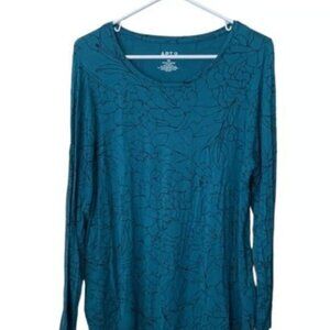 Apt 9 Essentials Teal Black Floral Long Sleeve Shirt Size 0X EUC #M-010